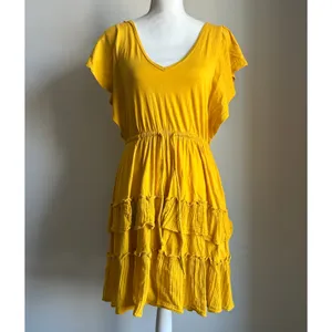 Daily Practice Anthropologie Yellow Boho Ruffle Layered Mini Dress Size XXSP thumbnail 3
