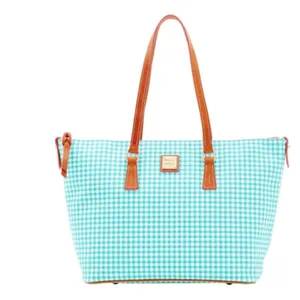 NEW Dooney & Bourke Sena Sea Foam Gingham Leather Zip Top Shopper Shoulder Bag thumbnail 3