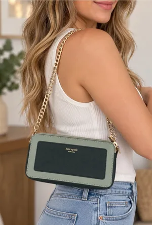 Kate Spade New York Margaux Double Zip Mini Crossbody Sage Green Chain Strap thumbnail 1