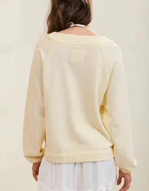 Aerie Lace Up Sweatshirt in Natural Yellow - Small thumbnail 3