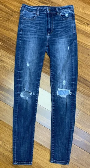 American Eagle Highest Rise Jeggings‎ Dark Wash Distressed Ripped Jeans Womens 4 thumbnail 1