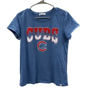 47 Brand Chicago Cubs T Shirt Womens M Blue‎ Distressed Logo MLB Graphic Tee thumbnail 1
