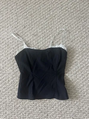 Black Cami Top with White Lace Trim thumbnail 2