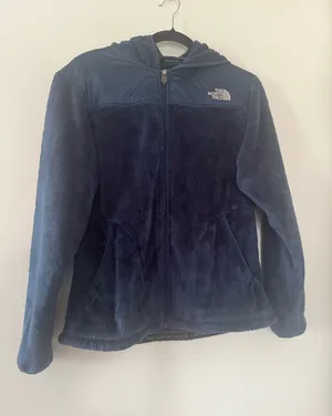 The North Face Blue Hooded Fleece Jacket Womens Large Fuzzy Plush Full Zip thumbnail 1