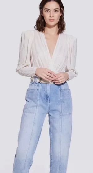 IRO Joono Puff Sleeve Top In Metallic White / Gold Womens Size 42 / US 10 thumbnail 1