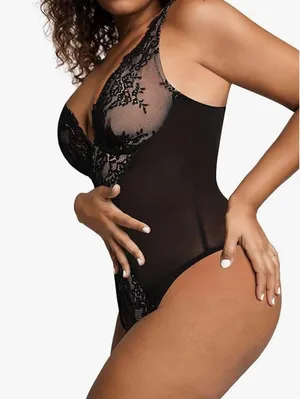 Shapewear Bodysuit V Neck Tummy Control Tank Tops Low Back Thong Bodysuit thumbnail 4