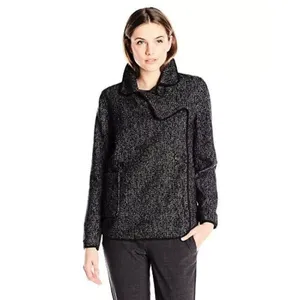 Lucky Brand Womens Coat Drape Front Wool Size Medium‎ Black Grey Jacket Button thumbnail 4
