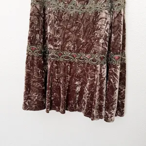 [Vintage] 90s Y2K Crushed Velvet Lace Fairycore Whimsigoth Boho Midi Skirt Sz 12 thumbnail 3