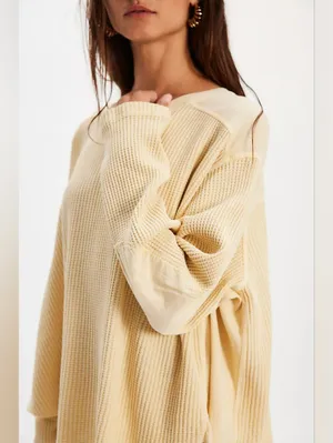 Free People One Blake Thermal In Butter Yellow XS Oversized thumbnail 2