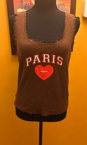 Forever 21 Paris Amour Brown Waffle Knit Tank Top Size XL thumbnail 1