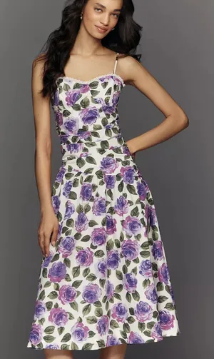 Anthropologie Maeve Cotton floral Printed Midi Dress size medium NEW NWT garden thumbnail 1