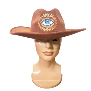 Bonitos Hand Painted Evil Eye Brown Faux Suede Western Cowboy Hat Large Mexico thumbnail 1