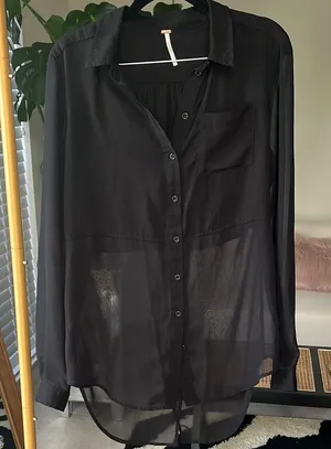Free People Black Sheer Button-Up Blouse thumbnail 1