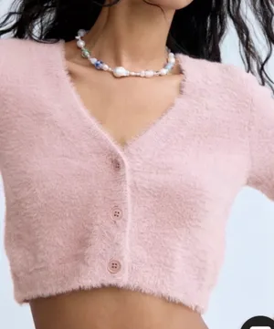 Aritzia Sunday Best Reese Cropped Cardigan in Ballerina pink Size M. thumbnail 1