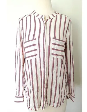 LOFT Womens Button Up Striped Long Sleeve Lightweight Rayon Blouse Top Sz M thumbnail 1