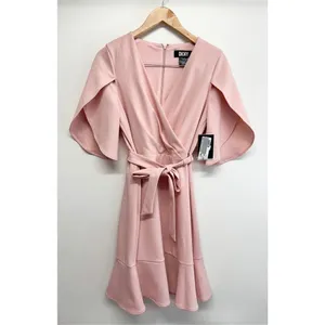 DKNY Pink Tulip Sleeve Faux Wrap Ruffle Hem Dress Size‎ 6 NEW thumbnail 4