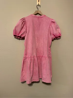 English Factory Knit Woven Mixed Dress Pink Women’s size Medium Puff Sleeve thumbnail 7