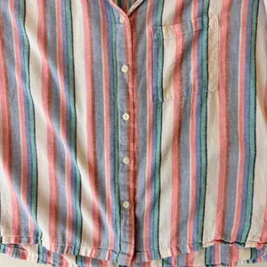 Orvis Linen Blend Shirt L Pastel Stripe Coastal Grandmother Cap Sleeve thumbnail 7