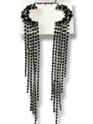 Free People You Make Me Feel Like Dancing Dangles Moon Earrings Silver Onyx NWT thumbnail 6