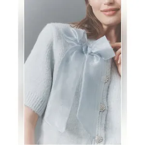 Anthropologie Maeve Short-Sleeve Bow Cardigan Sweater thumbnail 3