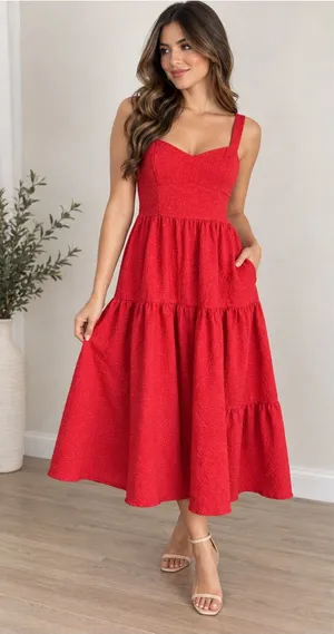 Chelsea28 Red Textured Tiered Midi Dress Size S thumbnail 1