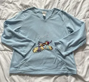 Womens Size Medium Pajama Top PJ Sweater‎ Long Sleeve Blue Winter Ducks VTG 90s thumbnail 1