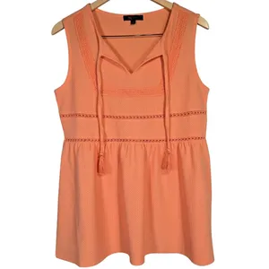 FRYE Cadmium Orange Textured Peplum‎ Tassel Tie Neck Tank Top Shirt Women's M thumbnail 3