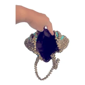 Vintage 80’s Wooden Beaded Purse Turquoise & Natural Wood Handbag Boho thumbnail 6