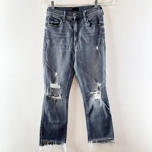 Mother The Insider Crop Step Fray Hem Jeans Ace of Spades Grey Distressed 26 / 2 thumbnail 2