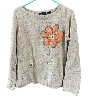 Crazy Horse size M patchwork floral silk nylon blend sweater. thumbnail 1
