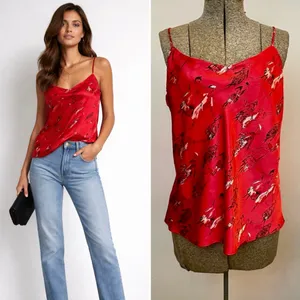 Vintage 90s Natori Private Luxuries Red Silk Cami Art Print Slip Tank XL💛 thumbnail 2