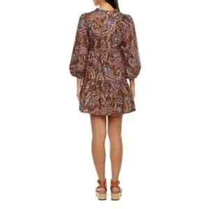 ANA A NEW APPROACH Paisley Dress XL NWT Cotton Tiered Ruffle Puff Sleeve Brown thumbnail 2