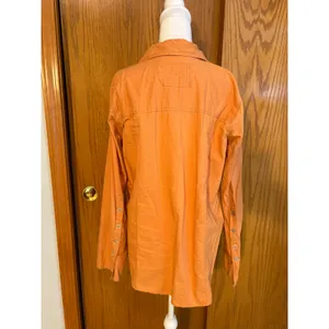 We The Free Free People Mackenzie Poplin Orange Button Down Shirt Raw Seam thumbnail 3