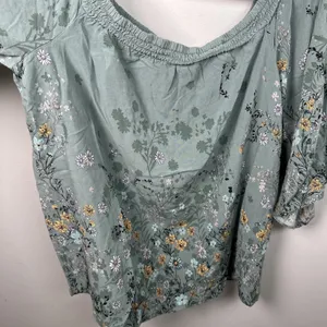 Maurices XL Blouse Womens Boho Green Floral Stretch‎ Neckline Off Shoulder thumbnail 9