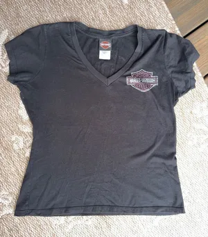 Harley-Davidson Black Women's Short Sleeve V-Neck Tee with Crystal Logo thumbnail 1