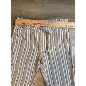 Ann Taylor Factory Pants Tan M Womens Striped Linen Blend Drawstring‎ Casual thumbnail 4