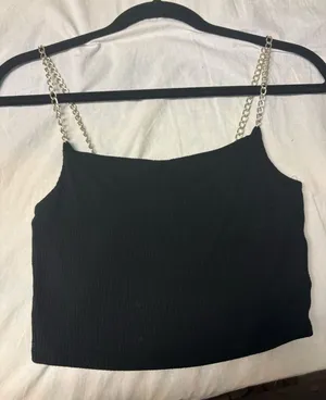 Black crop top with chain straps Size XS thumbnail 1