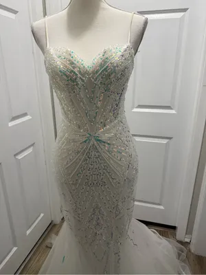 TLC Say Yes to the Prom Iridescent Sequin Mesh Corset Mermaid Gown White Size 0 thumbnail 4