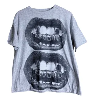 Y2K Punk Graphic T-Shirt Medium Gray Edgy Street Grunge Grillz Oversized thumbnail 1