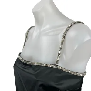 NEW Abercrombie & Fitch Black Satin Rhinestone Mini Cami Tank Shift Slip Dress M thumbnail 3