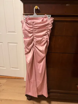 NWT Anthropologie BHLDN Selena Strapless Stretch Satin Midi Dress in Rose Pink thumbnail 6