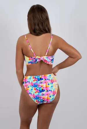 The Blushing Brunette Walking At Sunset Colorful Tie-Dye High Waisted Bikini Bottom thumbnail 3