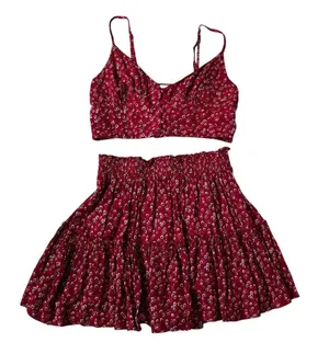 Princess Polly Rose Pink Floral Crop Top Full Skirt Set Women Size 4 | 68-15 thumbnail 3