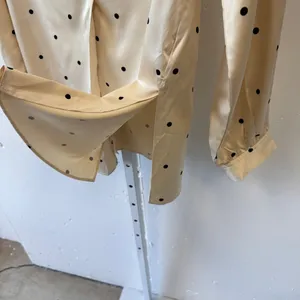 CAARA Polka Dot Satin Long Sleeve Blouse Cream Black Size Small Tunic Side Slit thumbnail 5