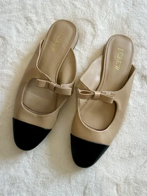 NEW J.Crew Cap Toe Bow Mules Nude/Black - Size: 6 thumbnail 2