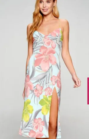 Lovely Day Floral Midi Dress in Pink and Yellow thumbnail 7