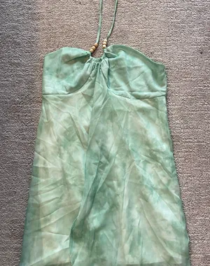 Green Halter Dress with Beaded Neckline thumbnail 1