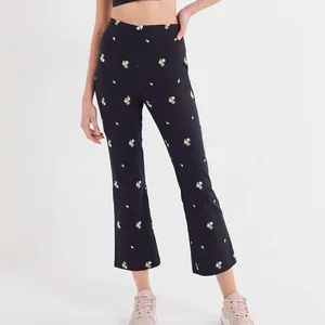 Urban Outfitters Black Daisy Embroidered Kick Flare Cropped Pants thumbnail 2