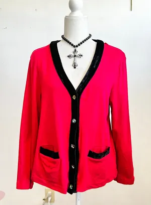 Good Fortune Red Cardigan Y2K 2000s Vampire Romantic Layering XL‎ thumbnail 1