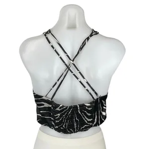 Zara Women's Black Satin Sleeveless Animal Print Crossback Crop Tank Top Size M thumbnail 3
